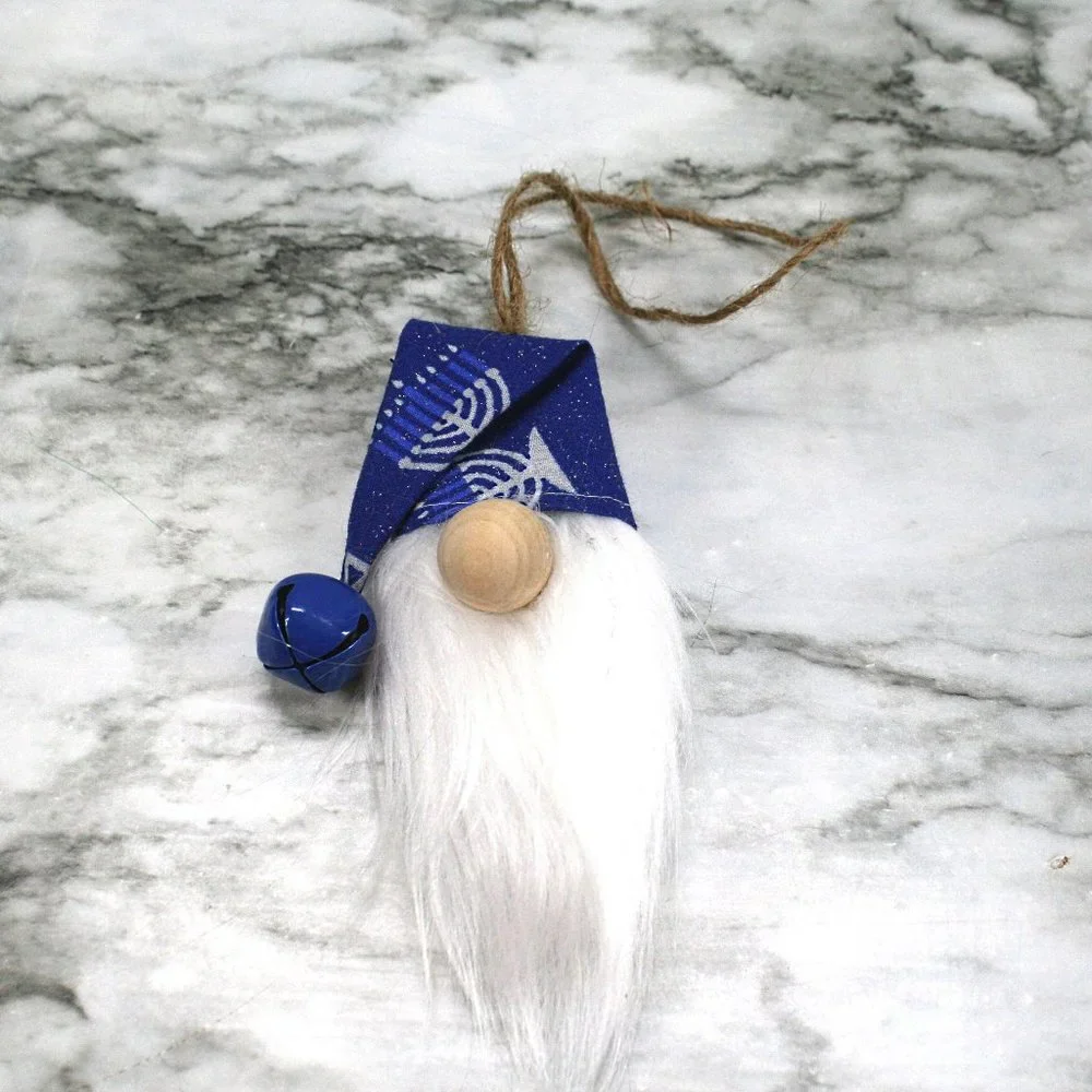 HAND CRAFTED Gnome Hanukkah Holiday Ornaments Set of 3 - Blue Stars